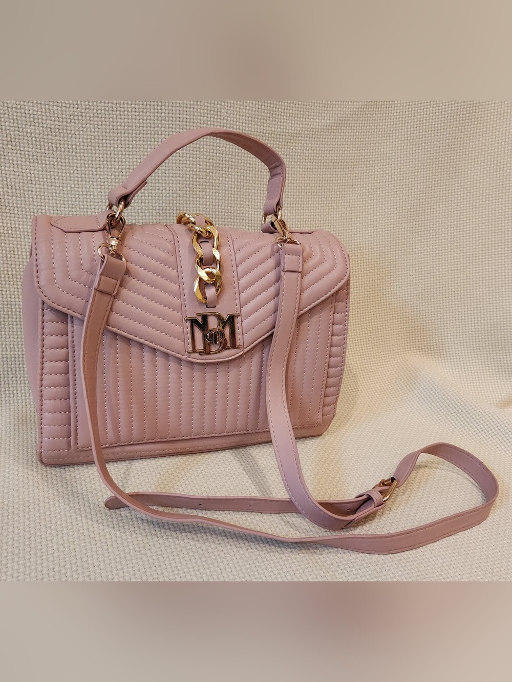 Badgley Mischka Blush Pink Quilted Crossbody Bag Flap Top Handle BM Logo - Picture 2 of 16
